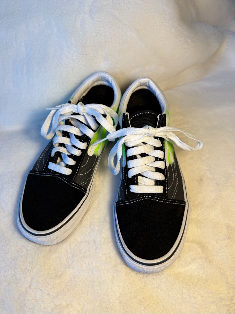 Vans Black Canvas Sneakers with Neon Green Side Stripe M5.5 or W7